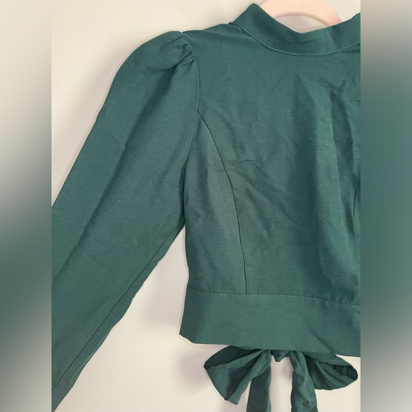 Anthropologie Maeve Open-Back Bow Blouse in Teal Green - Picture 7 of 16